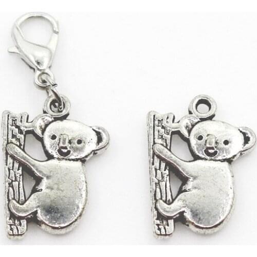 New Arrival 20pcs Silver Koala Dangle Charms Lobster Clasp DIY Bracelet Necklace Pendants Jewelry Hanging Charms