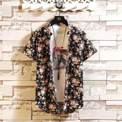Styles High Quality 2020 Slim Fit Summer Mens Short Sleeve Casual Shirt Flower Print Floral Male Blouse