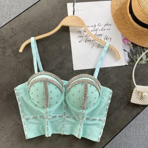 Sleeveless Bustier Crop Tops Women Party Clothings Lady New Fashion High Street Chest Wrapped Padded Vest Beads Sexy