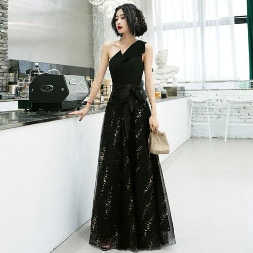 Sleeveless Evening Dress 2020 Elegant Mermaid Sequin One Shoulder Prom Party Gowns Robe de Soiree cheongsam