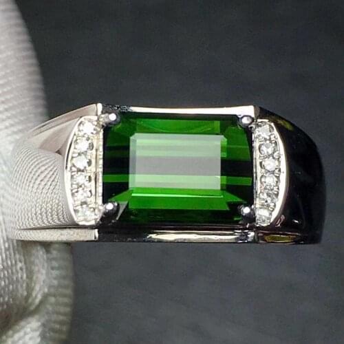 Fine Jewelry Real Pure 18 K Gold Jewelry 100% Natural Green Tourmaline Gemstones 3ct Diamonds Males Wedding Fine Mans Rings