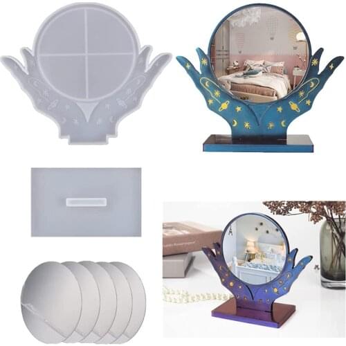 Mirror Silicone Mold Hand Shaped Makeup Mirror Molds for Epoxy Resin Casting Clay Mould DIY Desktop Mirror Art Craft Home Decor