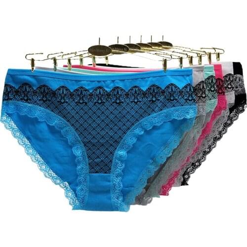 Plus Size Lace Panties Cotton Women Big Size Briefs Mid-rise Comfortable Underwear Lingerie Intimates 2xl 3xl 4xl 6pcs Lot