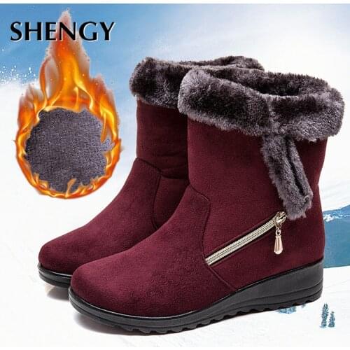 2019 Winter Snow Boots Women Winter Warm Plush Mid Calf Boots Slip On Platform Casual Shoes Low Heel Outdoor Waterproof Boots