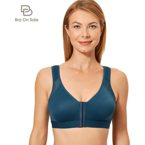 Womens Full Coverage Front Closure Wire Free Non-padded X-shape Back Support Posture Bra