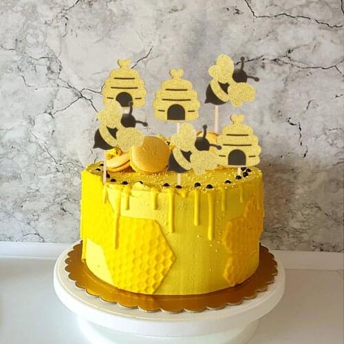 12pcs Honeybee Cake Topper Wooden Bee Sticker for Bee Party Decoration Food Selection Children Birthday Party Supplies