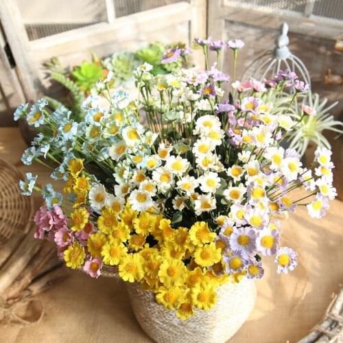 15 Heads Artificial Silk Small Daisy Flower Lovely Mini Fake Flowers Wedding Decoration Party Home Decor Daisy Artificial Floral
