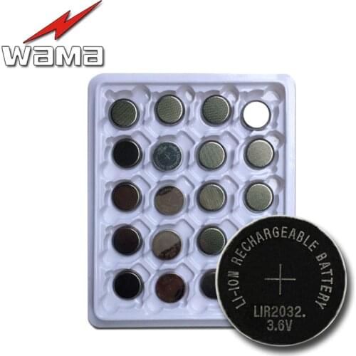 20x Wama Rechargeable Lithium-ion Batteries 3.6V LIR2032 Repeatedly Used 500 Times Replace CR2032 Button Coin Cell Battery New