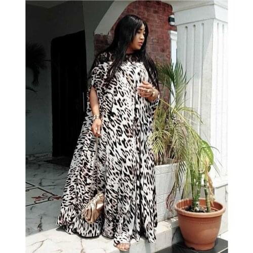African Dress Dashiki For Women Leopard Printed Lace Patchwork Abaya Loose Plus Size Summer African Traditional Clothing Fashion
