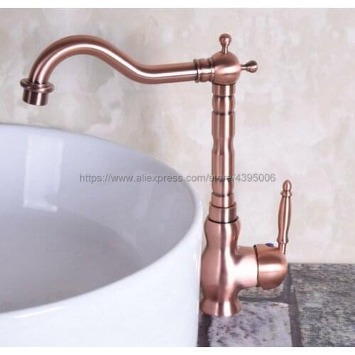Antique Red Copper Basin Vanity Sink Faucet Single Handle Bathroom Mixer Deck Mounted Bnf134