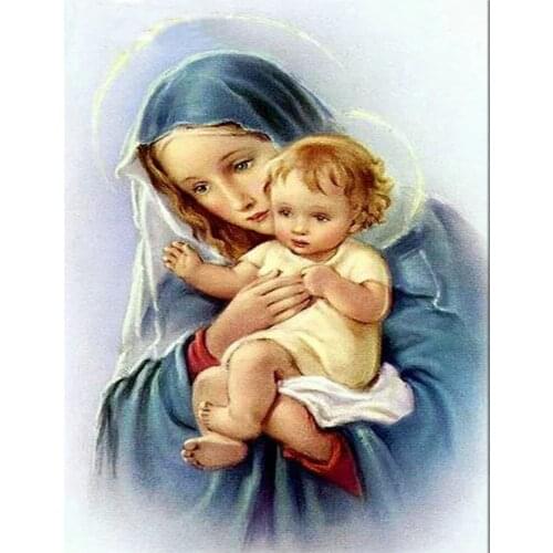 ARMYQZ5D diamond painting cross stitch religious diy diamond embroidery pure baby Mary full circle diamond mosaic paste