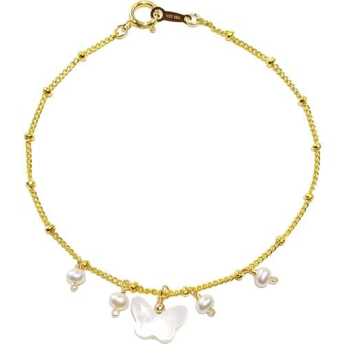 Lii Ji Freshwater Pearl Shell Butterfly 14K Gold Filed Handmade Bracelet Vintage Jewelry For Women