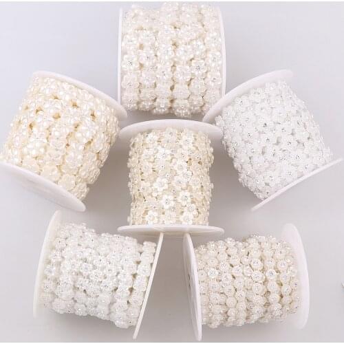 10 Yards Flower Series ABS With Rhinestone Pearl Chain Appliques Garment Chain For Wedding Dress Crafts Jewelry Clothes Material