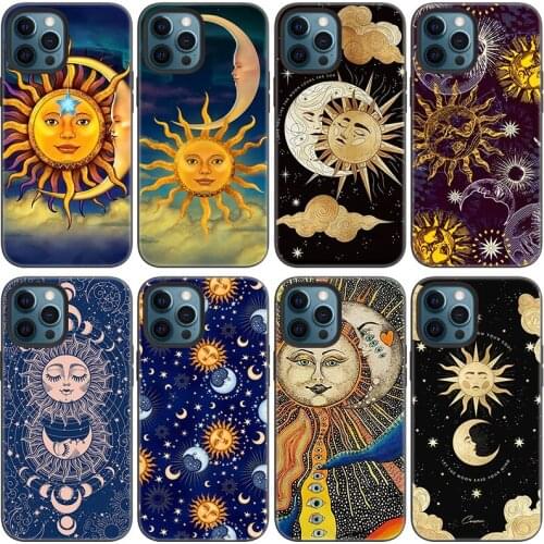 Funny Sun Moon Face Phone Case For Apple iPhone 13 12 Mini 11 Pro Max 7 8 XR X XS MAX 6 6S 7 8 Plus 5 5S SE 2020 Black Cover