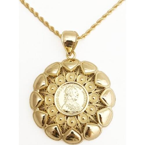 Round Flower Shape Gold Necklace Two Layer Pendant French Royal Jewelry Necklace Napoleon Figure Big Pendants