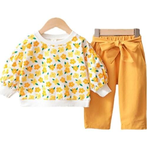Kids Clothes Girl Set Spring Autumn 2021 New Princess Floral Long Sleeve Pullover+Long Pants Baby For Girls Suits Child Clothing