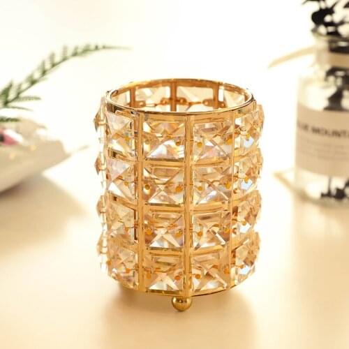 Europe Metal Makeup Brush Storage Tube Eyebrow Pencil Makeup Organizer Bead Crystal Jewelry Storage Box