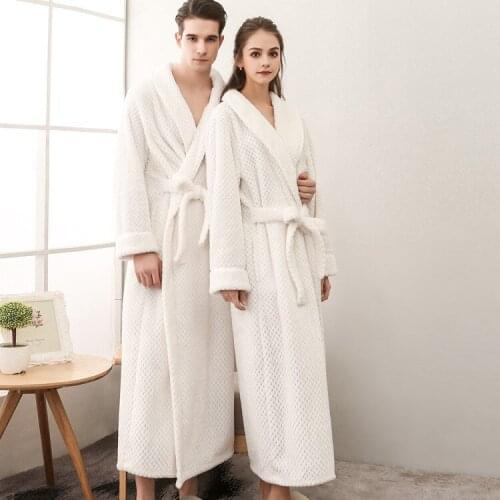 Adult Flannel Pajamas Bathrobe Womens Thickened Sleep Robes Plus Sizes Male Warm Homewear Lovers' Bathrobes D-2145