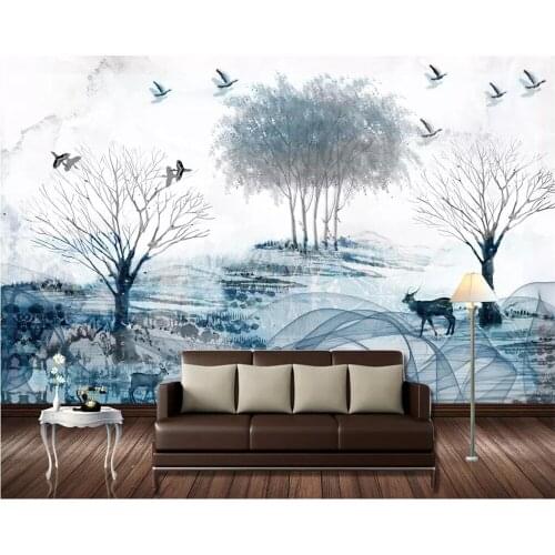 Beibehang photo wallpaper European TV background abstract ink painting Nordic elk living room bedroom decoration 3d wallpaper