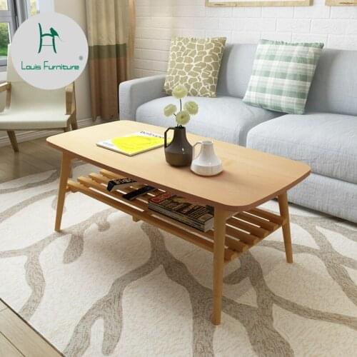 Louis Fashion Coffee Table Nordic Living Room Small Apartment Simple Modern Storage Solid Wood Double Deck
