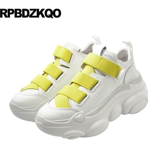 Heart Women Thick Sole White Genuine Leather Sneakers Wide Fit Shoes Ladies Muffin Luxury Elevator 2019 Wedge Trainers Platform