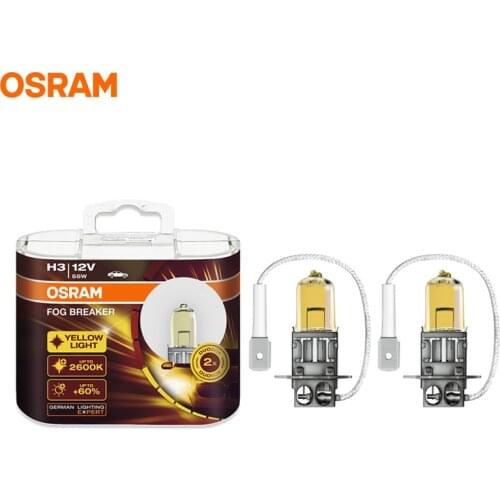 OSRAM H3 12V 55W 2600K 62151FBR Pk22s Fog Breaker Series Xenon Super Yellow Fog Lamps Car Light 200% More Yellow Bulbs Pair