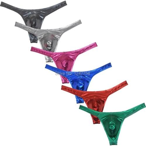 Fashion Men Underwear Male Stretchy G-string Pants Shiny Leather Like T-back Thong