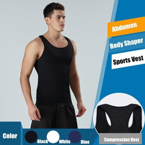 Mens Slimming Body Shaper Abdomen Control Waist Trainer Vest Breathable Fitness Tank Tops Black/White Cincher Girdle Undershirt