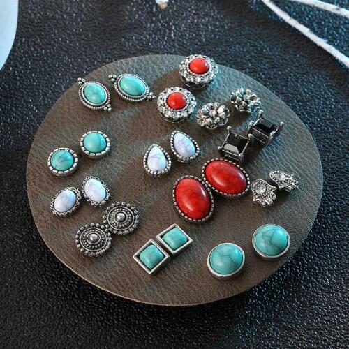12 Pairs/set Vintage Womens Marble Acrylic Stud Earrings Set Mixed Party Jewelry Fashion Round Square Geometric Earring Gifts