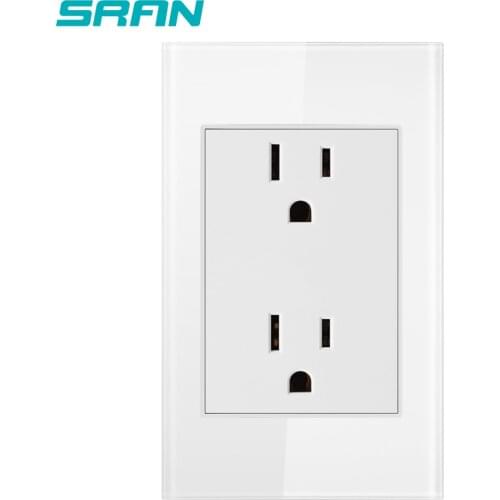 SRAN US Standard Wall Socket, White Crystal Tempered Glass Panel 118mm*76mm New,no logo