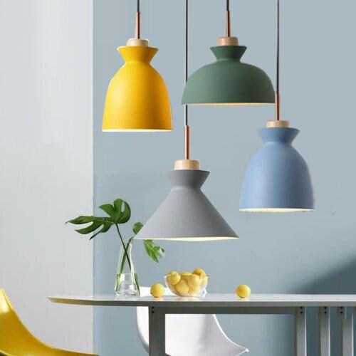 Nordic Macaron Pendant Lights Modern Wooden Metal Hanging Lamp Bar Cafe Restaurant Bedroom Living Dining Room Decor Pendant Lamp