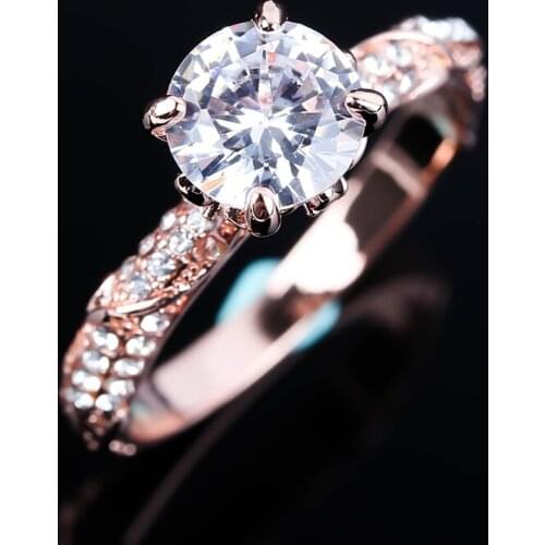 Luxury Wedding Rings for Women Rose Gold Cubic Zircon Engagement Party Anniversary Gift Charm Jewelry Accessories Hot Sale