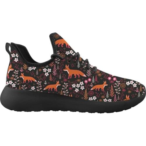 Couple Casual Sneakers Cute Fox Multiple Wild Animals Pattern Fly Weavn Soft Running Shoes Women Lace Up Comfortable Tennis Shoe