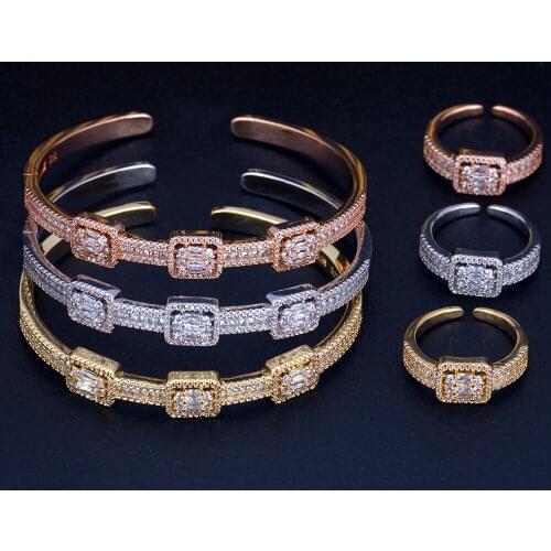 BrideTalk luxury Unique Dubai Bracelet Bangle Ring Sets For Women Wedding Cubic Zircon Crystal CZ Dubai Bridal Jewelry Sets
