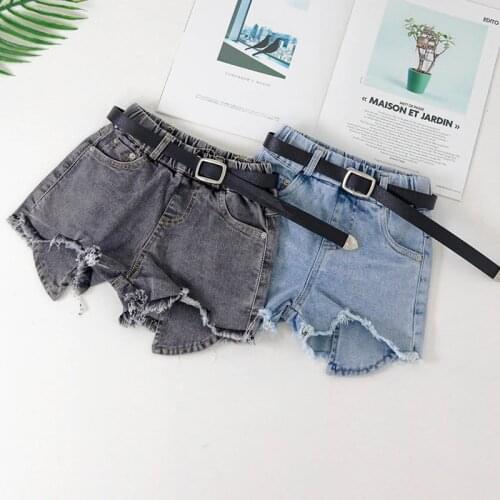 Ripped Denim Shorts Summer Kids Girl Outfit with Belt Fashion Baby Girl Bottoms 10 to 12 years Girls shorts