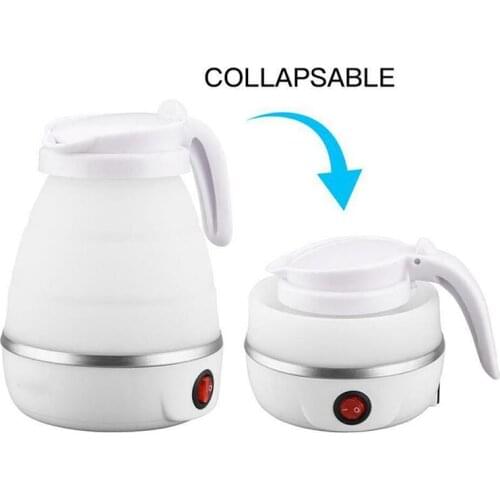Foldable Electric Kettle Travel Portable Kettle with Silicone Insulation Heating Boiler Tea Pot 20 Oz for Camping White B1