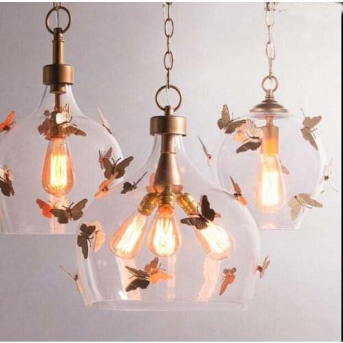 LED Decorative Iron Bar Pendant light American Simple Dining Room Dining Room Glass Creative Bedroom CL ZX179