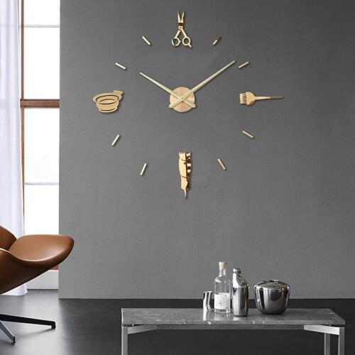 Luminous 3d Wall Clock Large Clocks Modern Design Luminova Watch Sticker Mirror Hairdressers hairdressing Barbers Haircut
