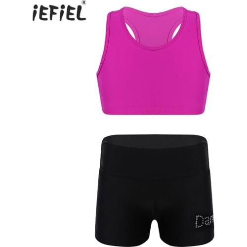 Kids Girls Tankini Athletic Outfits Sleeveless Racer Back Crop Top with Bottoms Childrens Sets Ballet Gymnastics Dance Costumes