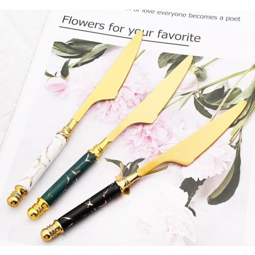 Creative Imitation Marble Steak Knife Mirror Gold Dinnerware Cutlery Set Stainless Steel Dinner Knife Set Kitchen Tableware Set
