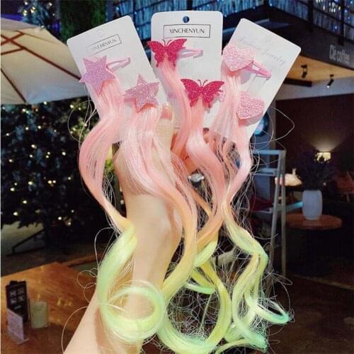 2PCS Girls Cute Wig Cartoon Heart Star Hair Clips Sweet Princess Hair Ornament Headband Hairpins Kids Fashion Hair Accessories