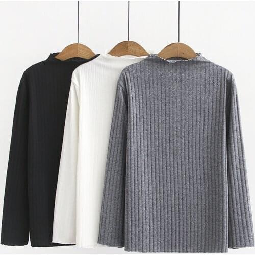 Plus Size Womens Tshirt Casual Long Sleeved Shirts Knitted Striped Tops