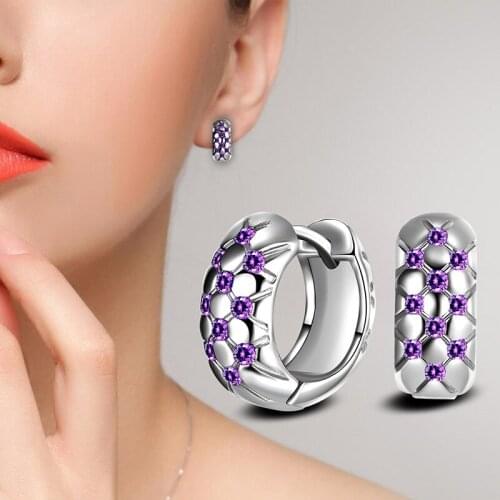 Womens Fashion Exquisite Zirconia Hoop Earrings Purple Crystal Stud Small Huggies Elegant Earring Piercing Jewelry For Lady