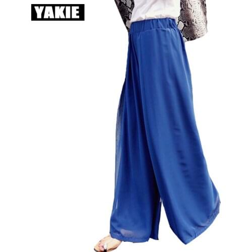 Plus size 6XL Women chiffon Wide Leg Pants Capris Summer Leggings black blue Ladies trousers Loose Pants Pantlone Femme 2017