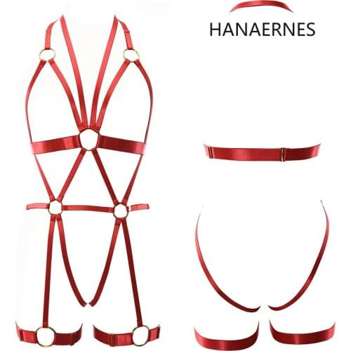 HANAERNES Ladies Sexy Bondage Lingerie Set Punk Gothic Body Strap Bra Tops Cage Harness Resize Festive Carnival Women Suspenders