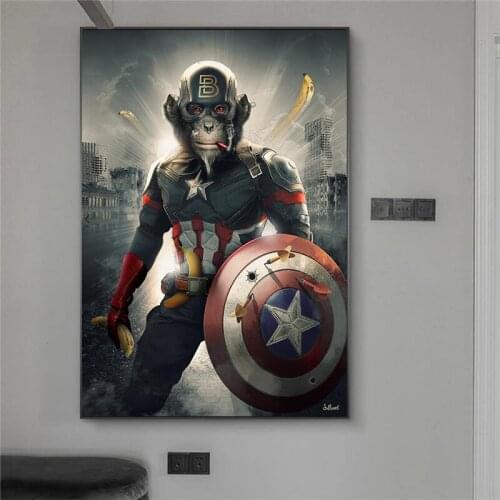 Animal Monkey Marvel Captain America Posters Canvas Painting Action Movie Superhero Characters Wall Art Kids Living Room Decor