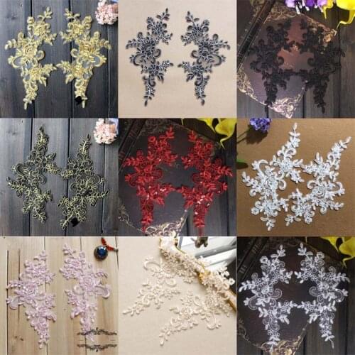 2Pcs Lace Flower Patch Sew-On Applique Champagne For Women Cheongsam Wedding Veil Stage Dress