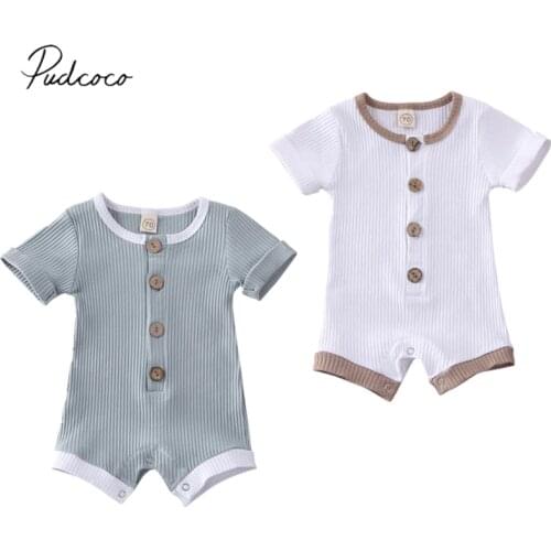 2020 Baby Summer Clothing Newborn Infant Baby Boys Girls Clothes Ribbed Solid Romper Jumpsuit Short Sleeve Outfit 0-18M