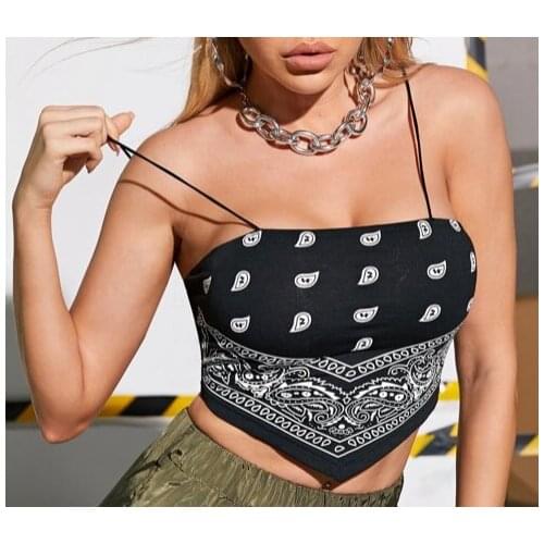 2021 New Bandana Women Sexy Cami Tank Top Casual Paisley Print Sleeveless Backless Camisole