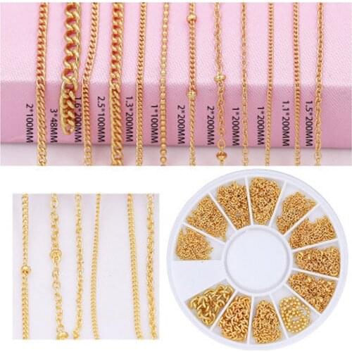 3 Box Golden Chain Nail Stickers 3D Decoration Nail Art Deisgns Tool Charming Gold Color Multi Shapes 12 Types/wheel